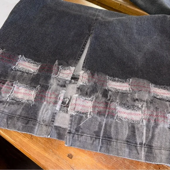 CROSSING POINTE SZ 8 VINTAGE Gray/black Denim Jean Maxi Skirt - Picture 7 of 8